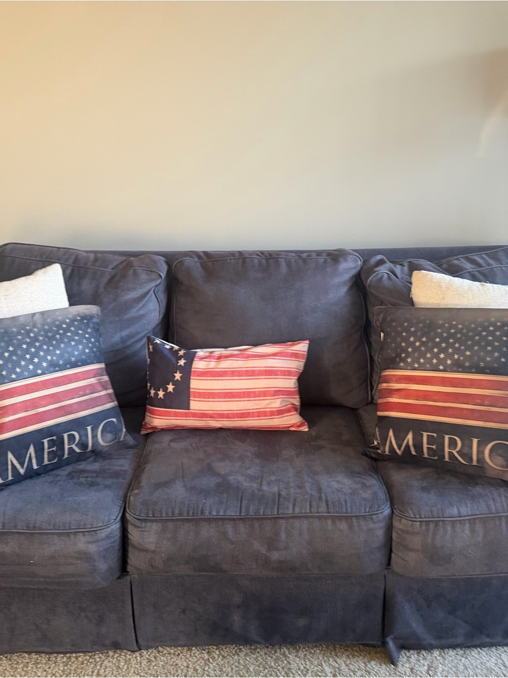 THREE Patriotic 'America' Accent Pillow Covers in Red, Blue, and Cream - Picture 2 of 5